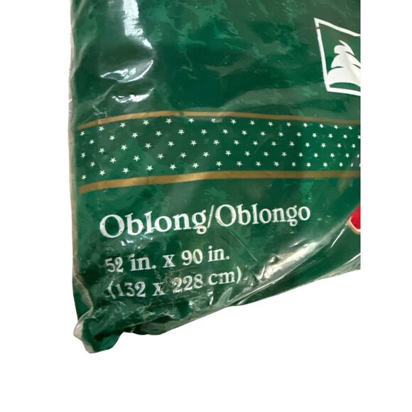 Vintage NEW Trim A Home Xmas Oblong Vinyl Tablecloth 52" X 90" Flannel-Backed - Picture 5 of 6